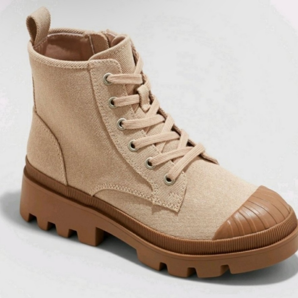 brown and beige lace up booties